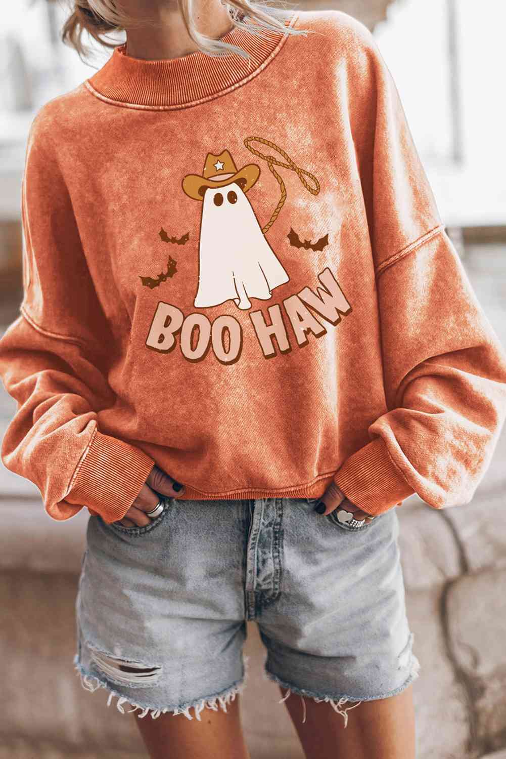 BOO HAW Ghost Graphic Dropped Shoulder Round Neck Sweatshirt