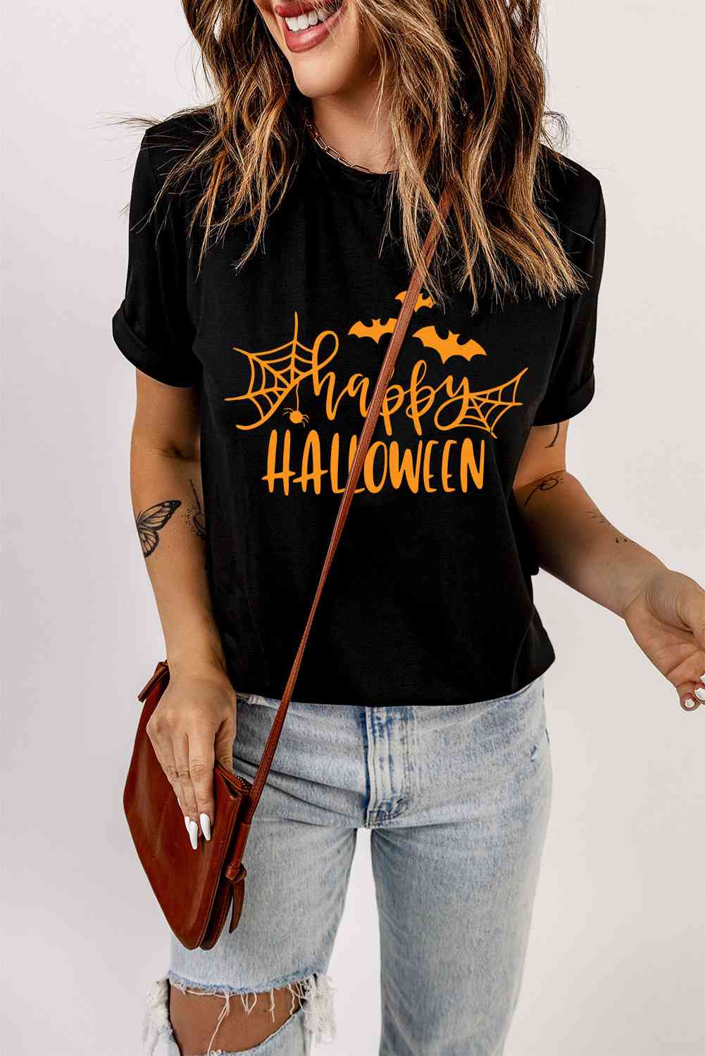 Round Neck Short Sleeve HAPPY HALLOWEEN Graphic T-Shirt